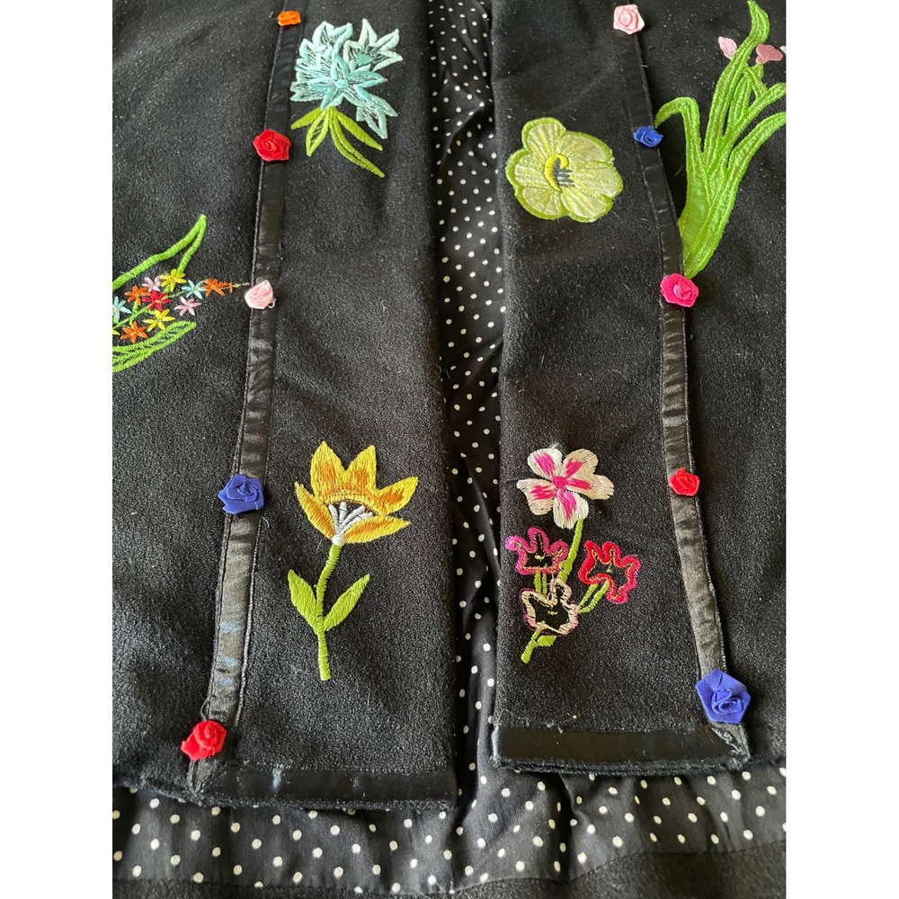 Anage Black Floral Embroidered Open Front Jacket 3D Ribbon Flowers Polka Dot OS‎ - Picture 7 of 16